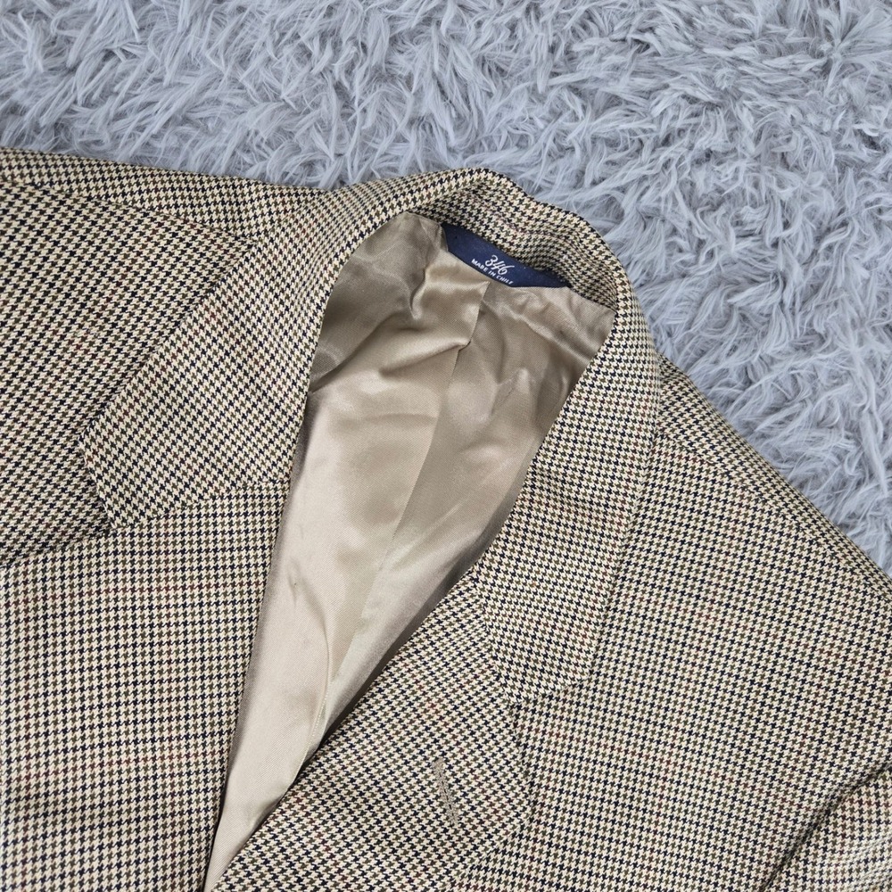 Brooks Brothers Mens 41S Tan Houndstooth‎ Silk Wool 346 Blazer 01061027